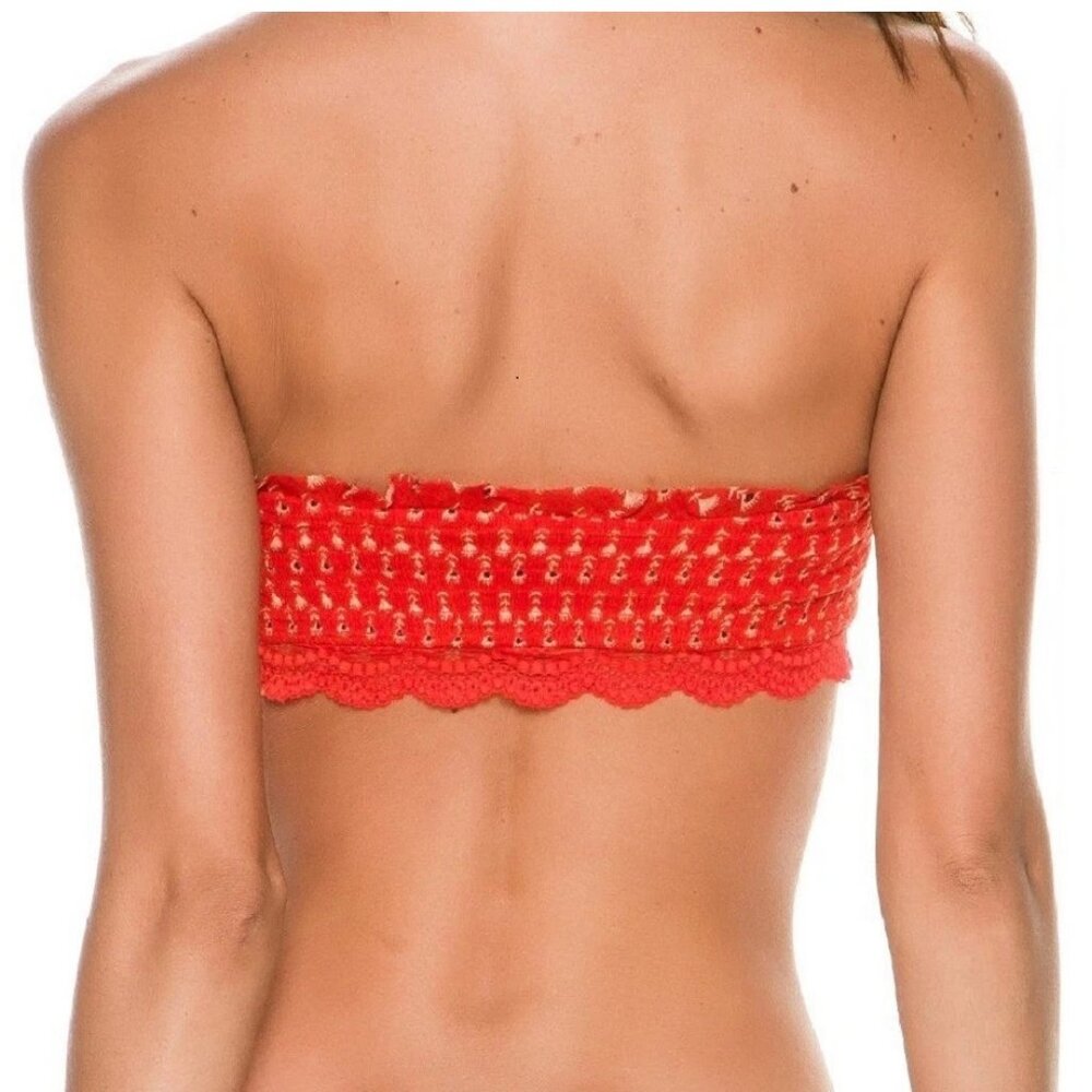 Free People Women's Cabana Printed Lace-Trim Bandeau Bralette, Fiesta Red, XS - Picture 2 of 6